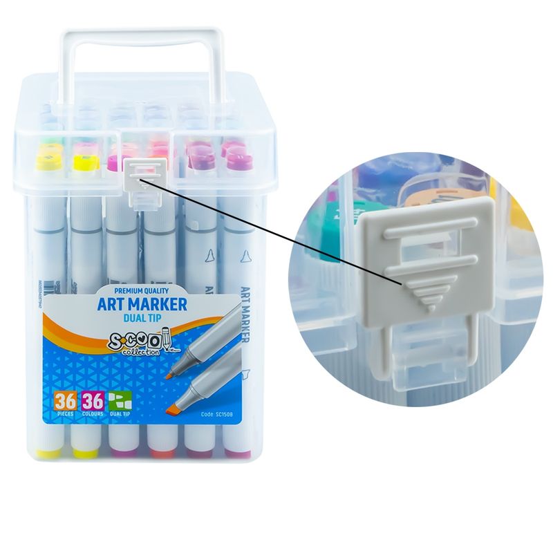 Carti si Birotica - Birotica - Instrumente de scris - Markere si carioci - Set 36 Markere Grafice cu Alcool S-COOL, Doua Capete 3mm-6mm (Subtire si Tesit), Cutie Plastica cu Maner - Infinity.ro