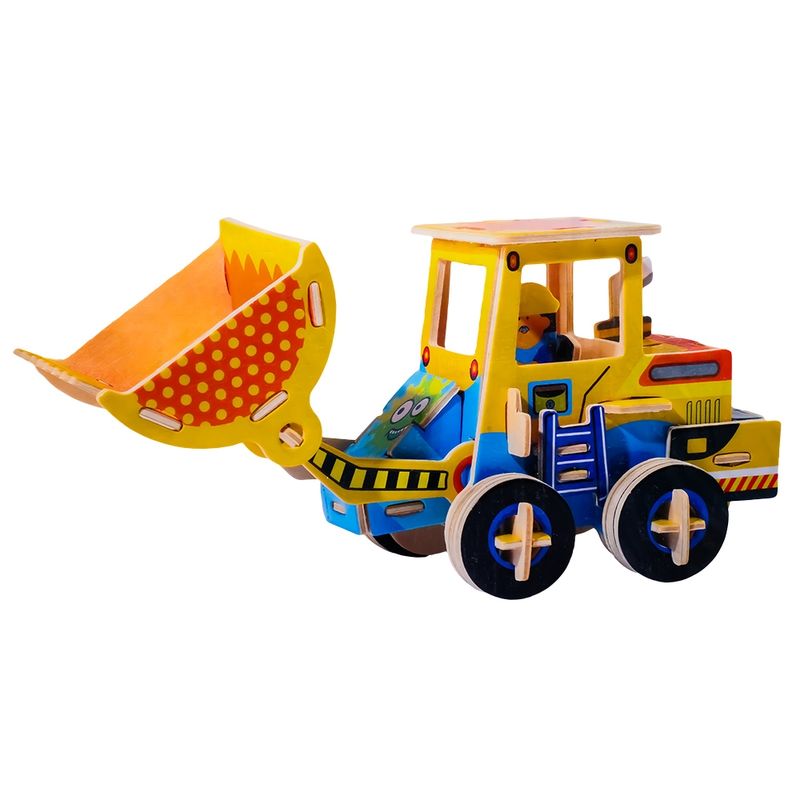 Jucarii, Copii si Bebe - Jucarii si jocuri - Jocuri si puzzle - Puzzle - Puzzle 3D din Lemn DIY Stivuitor cu Roti Mobile si Cupa Functionala, 57 Piese Predecupate, Fara Lipici - Infinity.ro