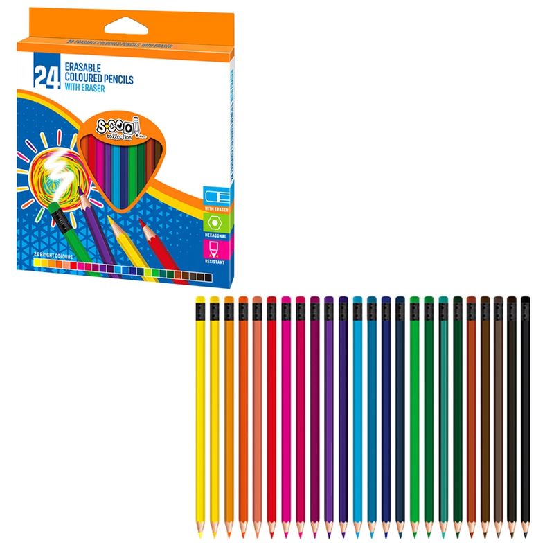 Carti si Birotica - Birotica - Instrumente de scris - Creioane - Set 24 Creioane Colorate Hexagonale S-COOL cu Radiera, Culori Intense, Mina Rezistenta la Spargere - Infinity.ro