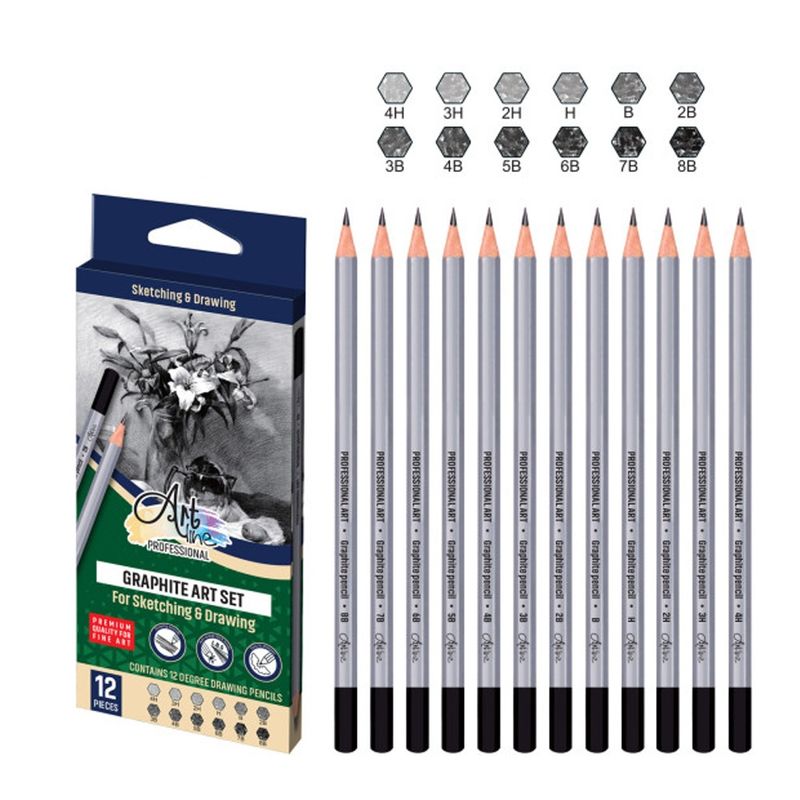 Carti si Birotica - Birotica - Instrumente de scris - Creioane - Set 12 Creioane Grafit Profesionale ARTLINE, Gradatii H-4H si B-8B, Corp Hexagonal pt Schite, Desen Tehnic si Portrete - Infinity.ro