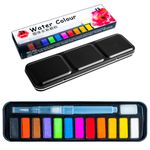 Carti si Birotica - Rechizite - Pictura si desen - Acuarele si culori - Set Acuarele Pastila 12 Culori in Cutie Metalica, Pensula cu Rezervor de Apa si Burete, Capac cu 3 Godeuri - Infinity.ro
