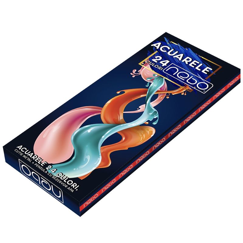 Carti si Birotica - Rechizite - Pictura si desen - Acuarele si culori - Set Acuarele Pastila 24 Culori NEBO in Cutie Metalica, Pensula cu Rezervor de Apa si Burete Inclus - Infinity.ro