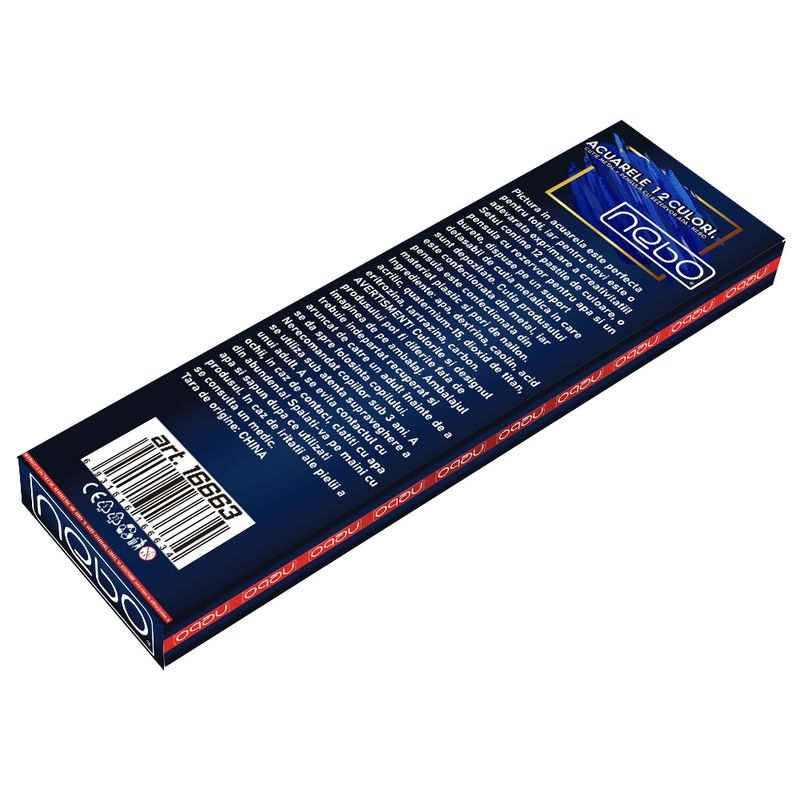 Carti si Birotica - Rechizite - Pictura si desen - Acuarele si culori - Set Acuarele Pastila 12 Culori NEBO in Cutie Metalica, Pensula cu Rezervor de Apa si Burete Inclus - Infinity.ro