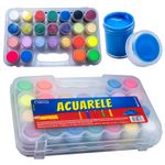 Carti si Birotica - Rechizite - Pictura si desen - Acuarele si culori - Set 25 Acuarele Guase NEBO 15 ml, Culori Clasice, Neon, Sidefate si cu Sclipici, Gentuta de Transport cu Godeuri - Infinity.ro