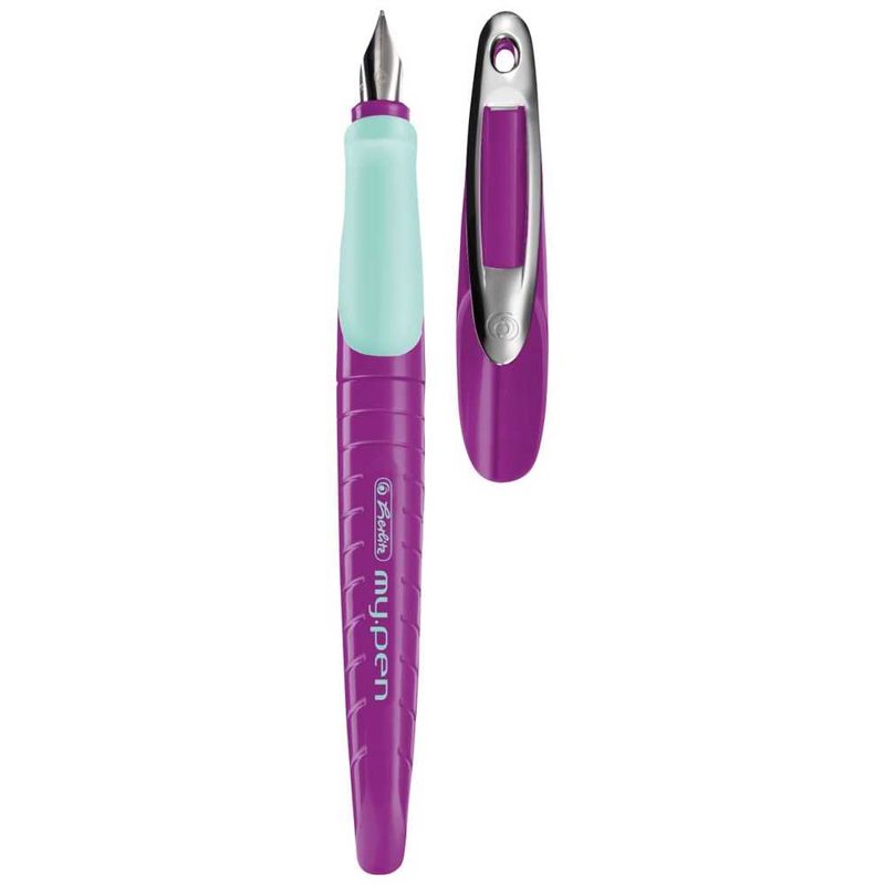 Carti si Birotica - Birotica - Instrumente de scris - Pixuri si stilouri - Stilou My.Pen Lila/Menta, Penita L din Otel Inoxidabil pentru Stangaci, Grip Ergonomic, Patron Cerneala Inclus - Infinity.ro