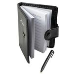 Carti si Birotica - Papetarie - Agende si calendare - Agende si carnete - Mini Agenda de Buzunar 11x8.5 cm cu Pix Inclus, 100 File Dictando, Coperta Buretata si Inchidere cu Capsa, Negru - Infinity.ro