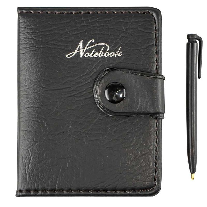 Carti si Birotica - Papetarie - Agende si calendare - Agende si carnete - Mini Agenda de Buzunar 11x8.5 cm cu Pix Inclus, 100 File Dictando, Coperta Buretata si Inchidere cu Capsa, Negru - Infinity.ro