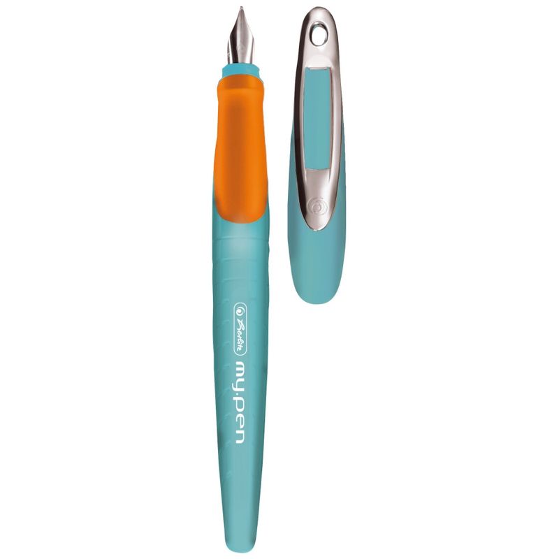 Carti si Birotica - Birotica - Instrumente de scris - Pixuri si stilouri - Stilou My.Pen Turcoaz/Portocaliu, Penita M din Otel Inoxidabil cu Varf de Iridiu, Grip Ergonomic pentru Dreptaci - Infinity.ro