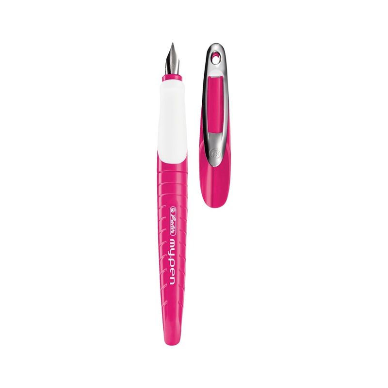 Carti si Birotica - Birotica - Instrumente de scris - Pixuri si stilouri - Stilou My.Pen Roz/Alb, Penita M din Otel Inoxidabil, Grip Ergonomic pentru Dreptaci, Patron Cerneala Inclus - Infinity.ro