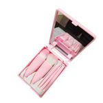 Ingrijire personala si Cosmetice - Machiaj - Aplicatoare si pensule machiaj - Set 5 Mini Pensule Machiaj Daemi, cu Oglinda si Carcasa, Peri Moi, Roz - Infinity.ro
