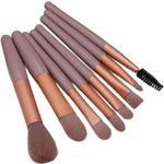 Ingrijire personala si Cosmetice - Machiaj - Aplicatoare si pensule machiaj - Set 8 Mini Pensule Machiaj Daemi, Peri Super Soft, Gentuta Depozitare, Maro - Infinity.ro