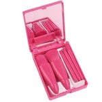 Ingrijire personala si Cosmetice - Machiaj - Aplicatoare si pensule machiaj - Set 5 Mini Pensule Machiaj Daemi, cu Oglinda si Carcasa, Peri Moi, Fucsia - Infinity.ro