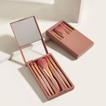 Ingrijire personala si Cosmetice - Machiaj - Aplicatoare si pensule machiaj - Set 5 Pensule Machiaj Daemi, Peri Moi, cu Oglinda si Suport, Roz Inchis - Infinity.ro