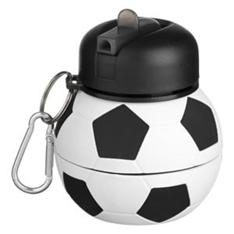 Casa si Gradina - Bucatarie si vesela - Cani si pahare - Sticle - Sticla de apa pliabila cu model minge de fotbal, silicon, 550 ml, cu breloc - Infinity.ro