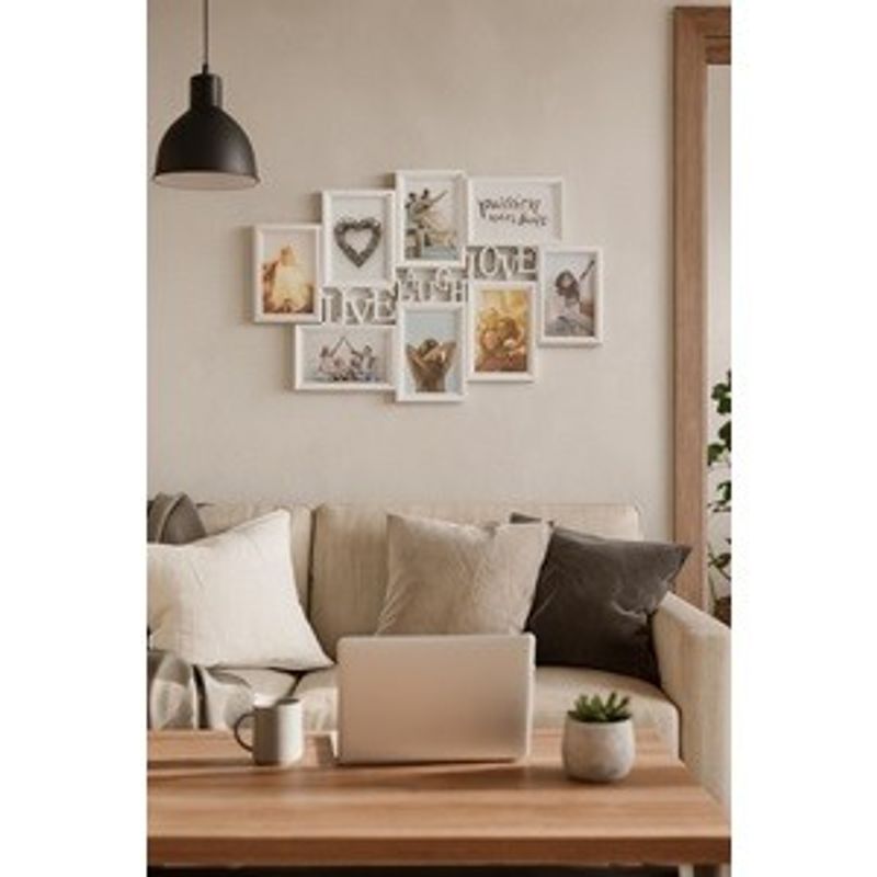 Casa si Gradina - Decoratiuni - Obiecte decorative - Accesorii decorative - Rama foto decorativa cu 8 rame, alba, 62x42,5 cm, plastic si sticla - Infinity.ro