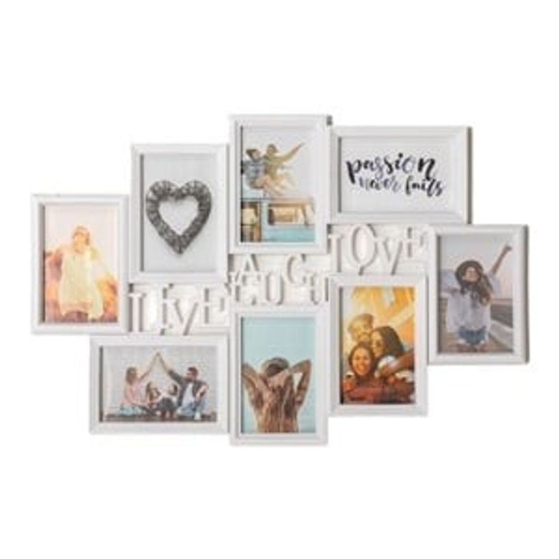 Casa si Gradina - Decoratiuni - Obiecte decorative - Accesorii decorative - Rama foto decorativa cu 8 rame, alba, 62x42,5 cm, plastic si sticla - Infinity.ro