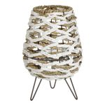 Casa si Gradina - Corpuri si surse de iluminat - Iluminat exterior - Felinare - Felinar decorativ oval cu picioare metalice, impletit din sfoara naturala, bej si alb, 17x27cm - Infinity.ro