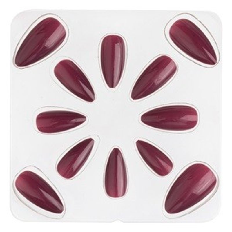 Ingrijire personala si Cosmetice - Manichiura si pedichiura - Dizolvante si tratamente pentru unghii - Set Unghii False Adezive Bordo Lucioase, Forma Migdala, 12 Bucati - Infinity.ro
