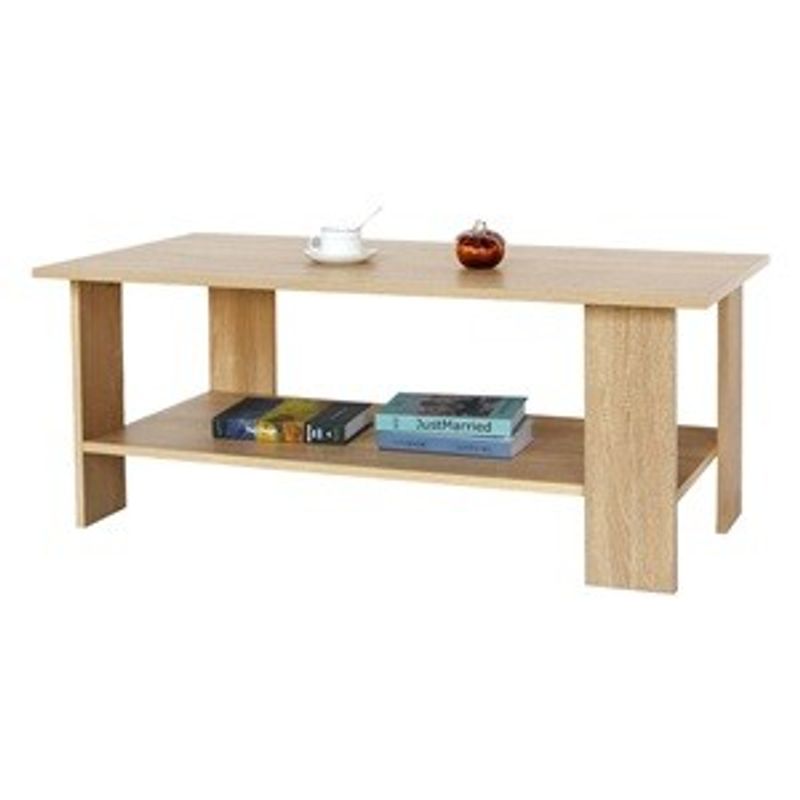 Casa si Gradina - Mobilier - Comode si corpuri - Masute de toaleta - Masuta auxiliara din MDF, Naturala deschisa, 110x50x48cm, cu raft - Infinity.ro