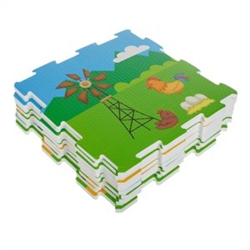 Jucarii, Copii si Bebe - Jucarii si jocuri - Jocuri si puzzle - Puzzle - Covor Puzzle cu Model Ferma cu Animale, 9 Piese, 30,7x30,7cm, Verde - Infinity.ro