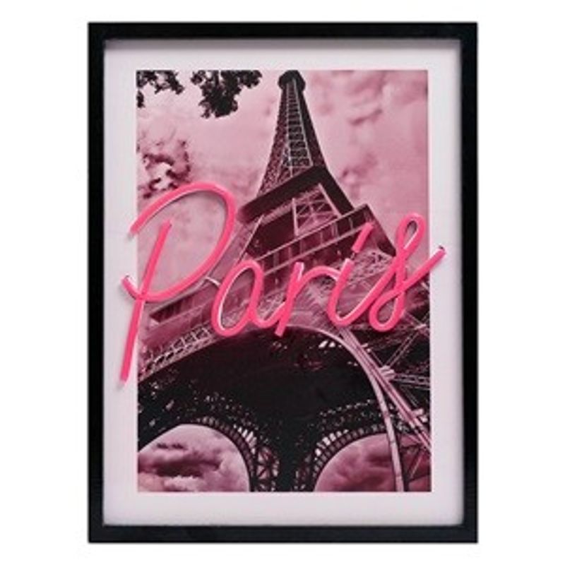 Casa si Gradina - Decoratiuni - Tablouri - Tablou Decorativ cu Lumina LED Neon, Model Paris, 30x40cm, Roz - Infinity.ro