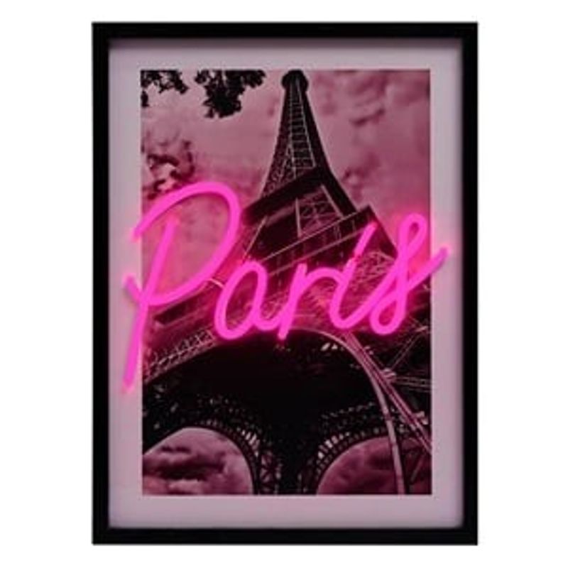 Casa si Gradina - Decoratiuni - Tablouri - Tablou Decorativ cu Lumina LED Neon, Model Paris, 30x40cm, Roz - Infinity.ro
