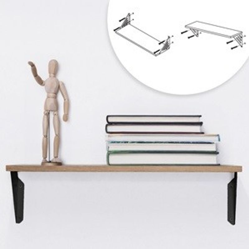 Electronice si Electrocasnice - Aragazuri, cuptoare si hote - Cuptoare - Cuptoare cu microunde - Raft de perete din MDF natural cu suporturi metalice, 60x20x1,5 cm - Infinity.ro