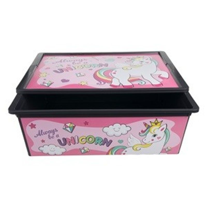Casa si Gradina - Mobilier - Organizare si depozitare - Cutii depozitare - Cutie de depozitare cu capac, 25L, roz, cu model unicorn - Infinity.ro