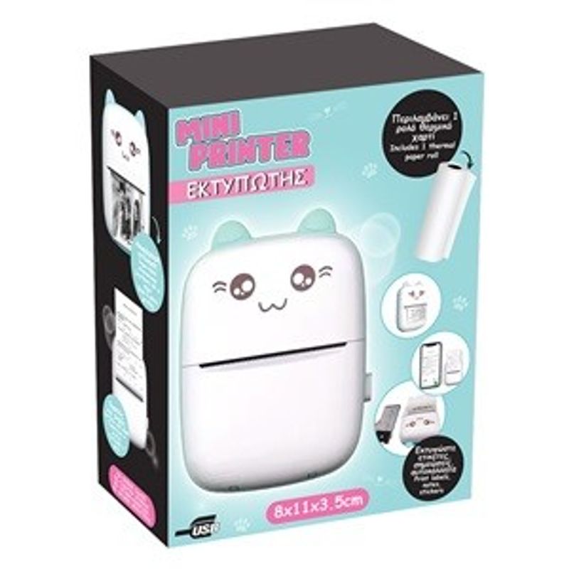 PC, gaming si accesorii - Imprimante, scanere & consumabile - Imprimante - Imprimante termice - Imprimanta termica portabila cu design pisica, Alba, 8x3.5x11cm, Cablu USB & Hartie termica - Infinity.ro