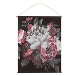 Casa si Gradina - Decoratiuni - Tablouri - Tablou Textil Floral Negru cu Suporturi din Lemn - Stil Vintage Exotic - Infinity.ro