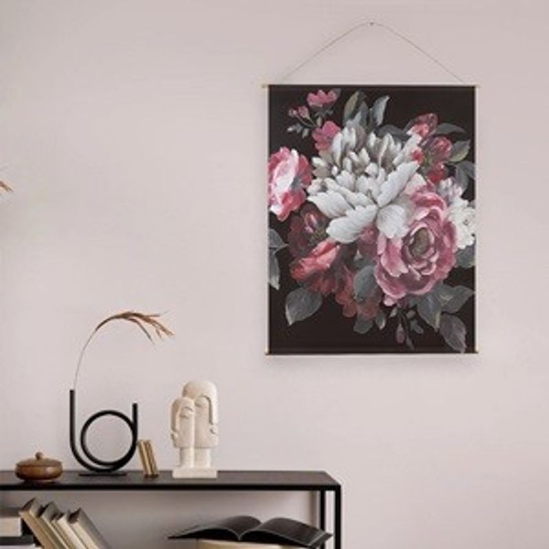 Casa si Gradina - Decoratiuni - Tablouri - Tablou Textil Floral Negru cu Suporturi din Lemn - Stil Vintage Exotic - Infinity.ro