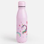 Casa si Gradina - Bucatarie si vesela - Cani si pahare - Sticle - Sticla de apa din aluminiu pentru copii, 600 ml, roz cu imprimeu unicorn si curcubeu - Infinity.ro