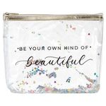 Fashion, accesorii si bijuterii - Femei - Bijuterii femei - Cutii bijuterii - Portfard transparent cu confetti, 20x17 cm, fermoar auriu - Infinity.ro