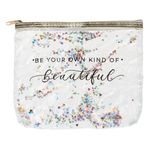 Fashion, accesorii si bijuterii - Femei - Bijuterii femei - Cutii bijuterii - Portfard transparent cu confetti, 20x17 cm, fermoar auriu - Infinity.ro