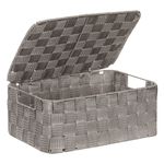 Casa si Gradina - Mobilier - Organizare si depozitare - Cutii depozitare - Cutie de depozitare impletita cu capac si manere, Gri, 30x20x12 cm - Infinity.ro