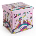 Casa si Gradina - Mobilier - Scaune si fotolii - Tabureti - Cutie de depozitare tip taburet, 30x30x30 cm, roz, cu model unicorn - Infinity.ro
