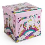 Casa si Gradina - Mobilier - Scaune si fotolii - Tabureti - Cutie de depozitare tip taburet, 30x30x30 cm, roz, cu model unicorn - Infinity.ro
