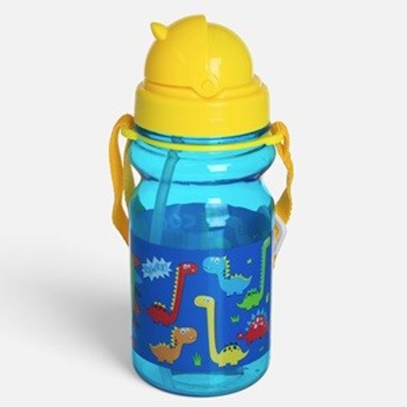 Casa si Gradina - Bucatarie si vesela - Cani si pahare - Sticle - Sticla cu pai pop-up, 350 ml, albastra, cu design dinozauri - Infinity.ro