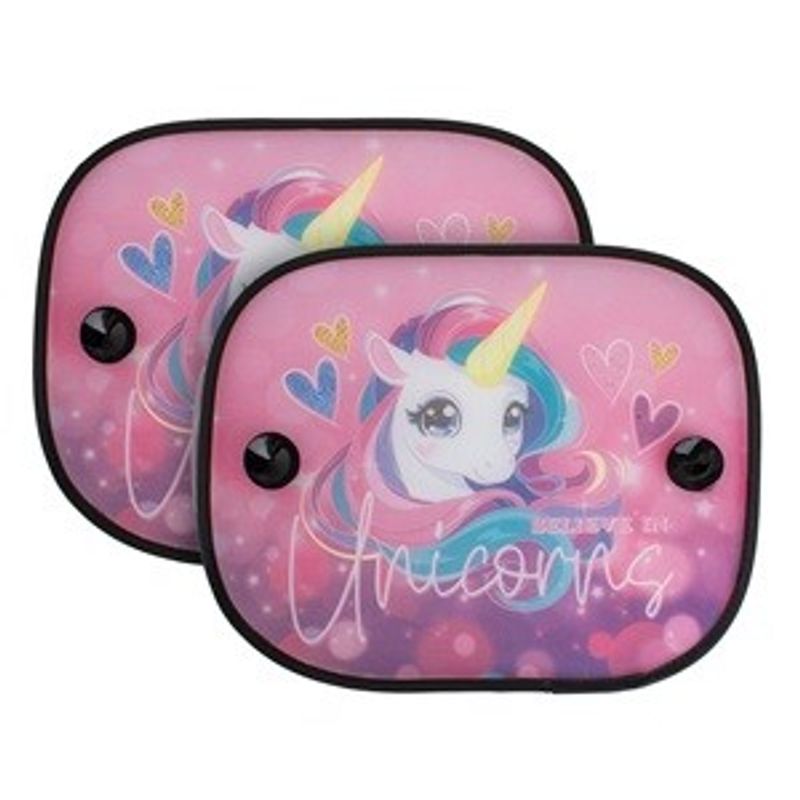 Auto si Moto - Intretinere auto - Huse auto - Set Parasolare Auto pentru Geamuri Laterale, Model Unicorn, 2 buc, 44x36cm, Roz - Infinity.ro
