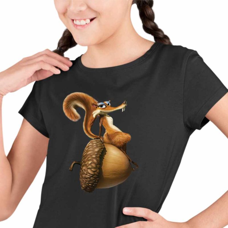 Fashion, accesorii si bijuterii - Copii - Imbracaminte copii - Tricouri copii - Tricou Copii Fete Ice Age Scratte Veverita, negru, marime XL Copii - Infinity.ro
