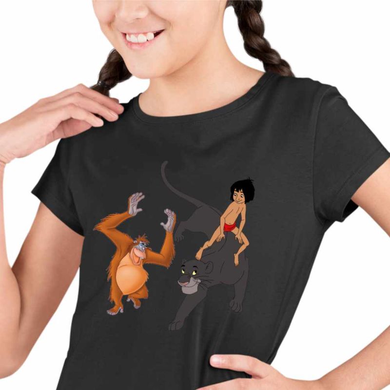 Fashion, accesorii si bijuterii - Copii - Imbracaminte copii - Tricouri copii - Tricou Copii Fete Cartea Junglei Bagheera Mowgli King Louie, negru, marime L Copii - Infinity.ro