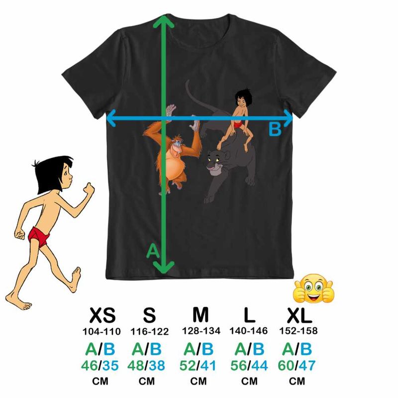 Fashion, accesorii si bijuterii - Copii - Imbracaminte copii - Tricouri copii - Tricou Copii Fete Cartea Junglei Bagheera Mowgli King Louie, negru, marime L Copii - Infinity.ro
