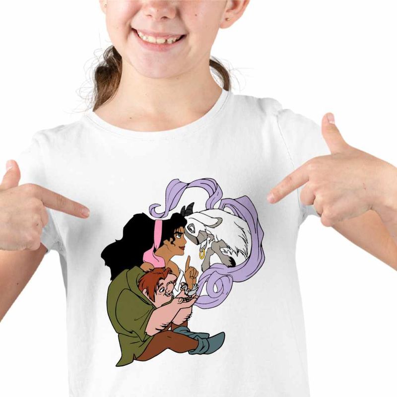 Fashion, accesorii si bijuterii - Copii - Imbracaminte copii - Tricouri copii - Tricou Copii Fete Cocosatul de la Notre-Dame Quasimodo Esmeralda Djali, alb, marime S Copii - Infinity.ro