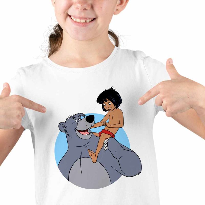Fashion, accesorii si bijuterii - Copii - Imbracaminte copii - Tricouri copii - Tricou Copii Fete Cartea Junglei Baloo Mowgli, alb, marime M Copii - Infinity.ro