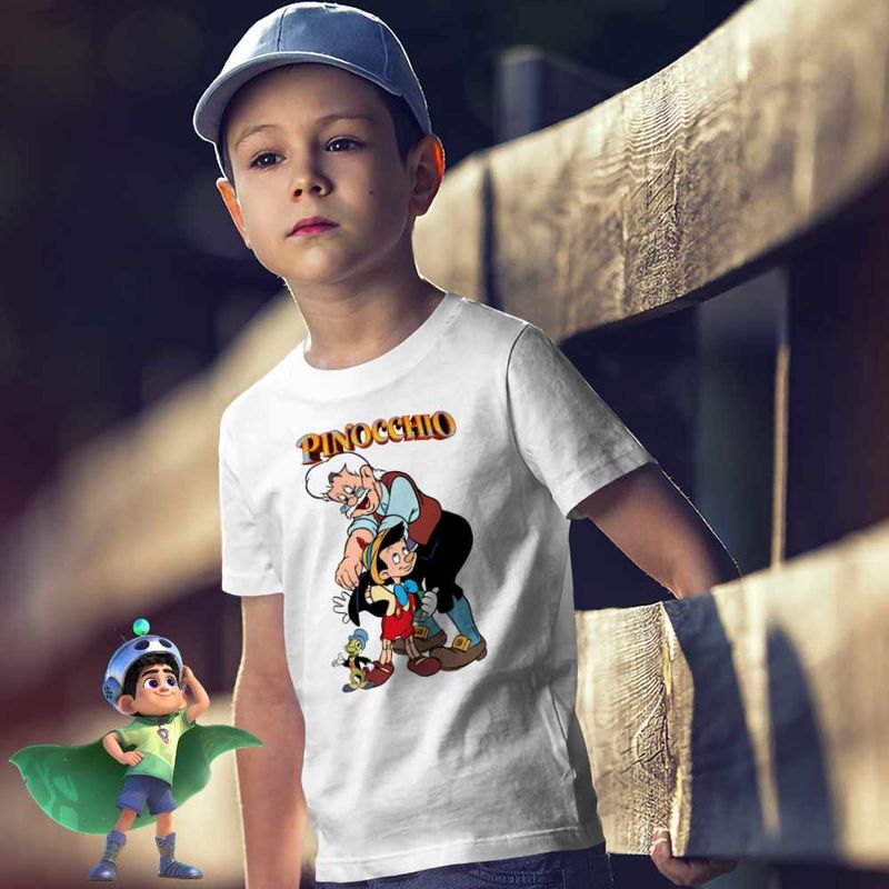 Fashion, accesorii si bijuterii - Copii - Imbracaminte copii - Tricouri copii - Tricou Copii Baieti Pinocchio Geppetto Jiminy, alb, marime M Copii - Infinity.ro