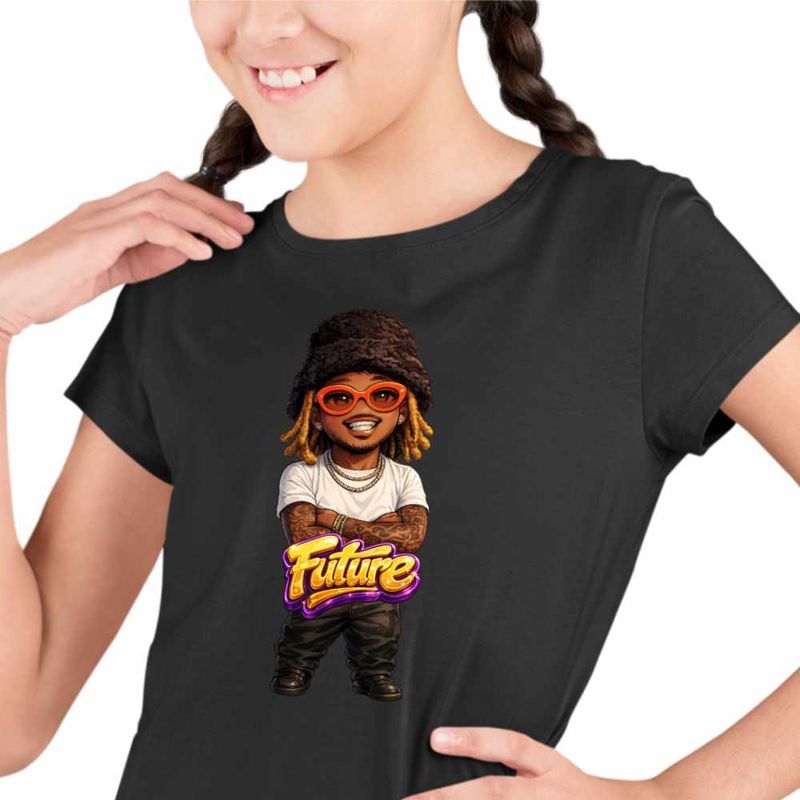 Fashion, accesorii si bijuterii - Copii - Imbracaminte copii - Tricouri copii - Tricou Copii Fete Future Rapper Chibi, negru, marime XS Copii - Infinity.ro