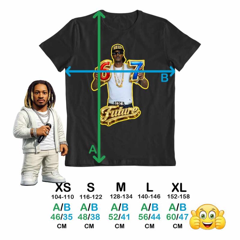 Fashion, accesorii si bijuterii - Copii - Imbracaminte copii - Tricouri copii - Tricou Copii Baieti Future Six Seven 67 Rapper, negru, marime M Copii - Infinity.ro