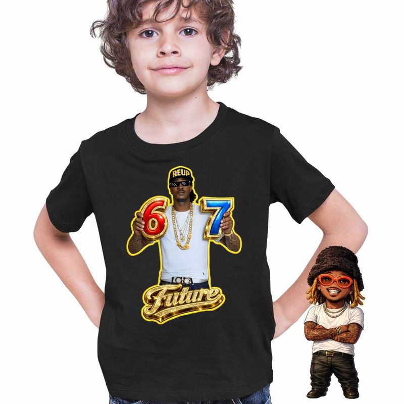 Fashion, accesorii si bijuterii - Copii - Imbracaminte copii - Tricouri copii - Tricou Copii Baieti Future Six Seven 67 Rapper, negru, marime M Copii - Infinity.ro