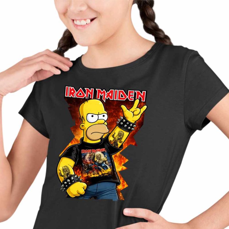 Fashion, accesorii si bijuterii - Copii - Imbracaminte copii - Tricouri copii - Tricou Copii Fete Iron Maiden Homer The Simpsons, negru, marime L Copii - Infinity.ro
