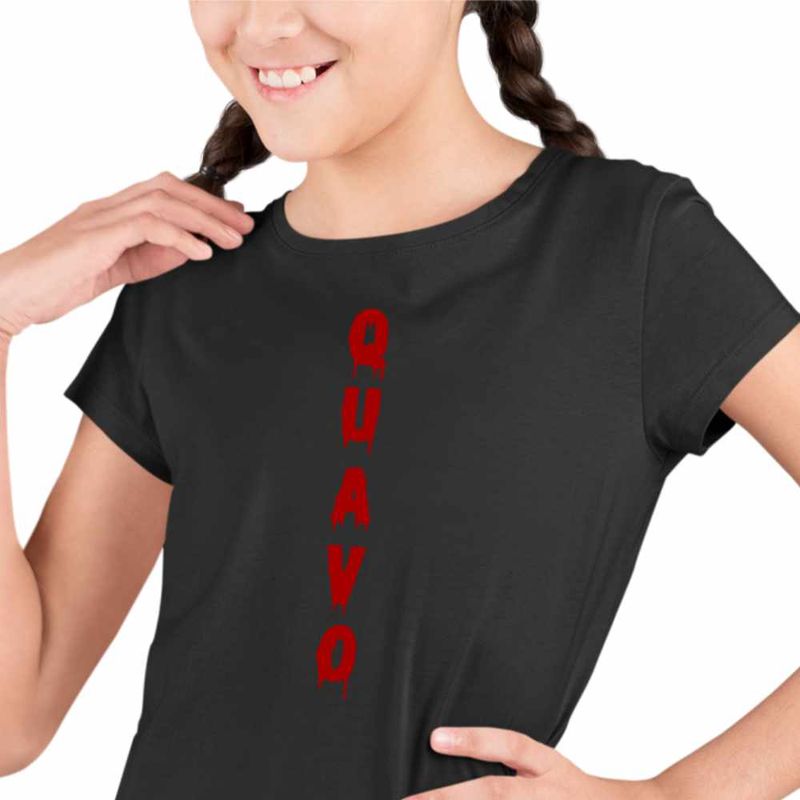 Fashion, accesorii si bijuterii - Copii - Imbracaminte copii - Tricouri copii - Tricou Copii Fete Quavo Stain Trap Hip Hop, negru, marime XL Copii - Infinity.ro